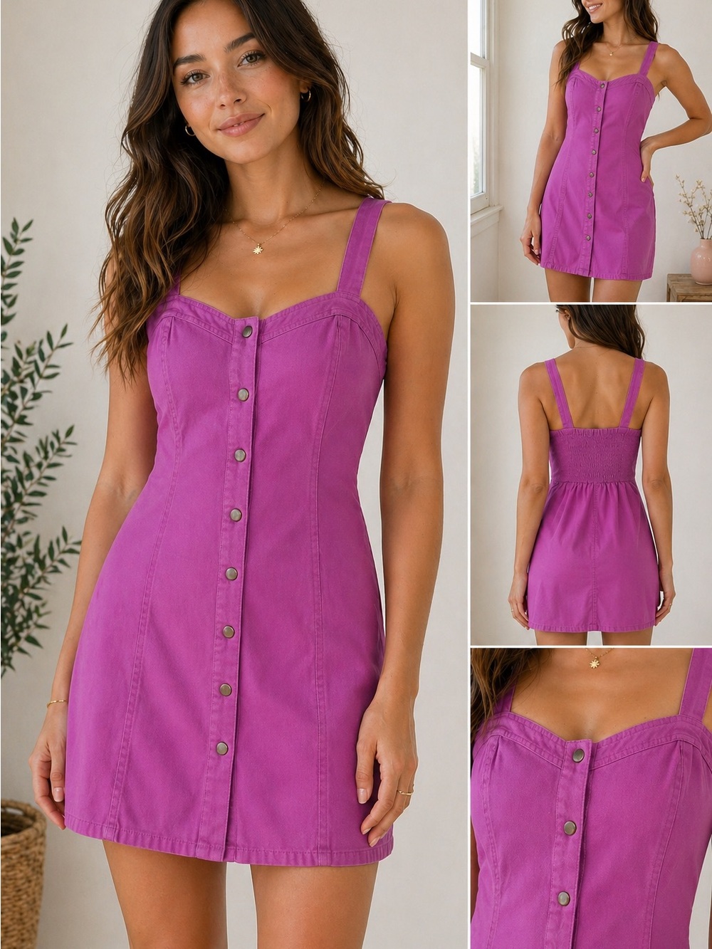 Japna Orchid Purple Mini Dress Snap Front Sleeveless Fit & Flare XS